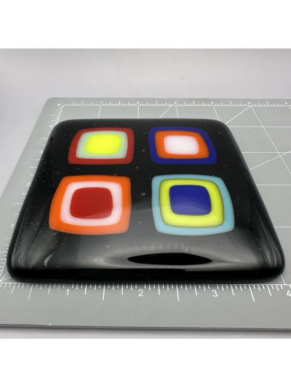 Modernist Geometric Design Coasters Set of 4 Signed Terry Hart Fused Art Glass